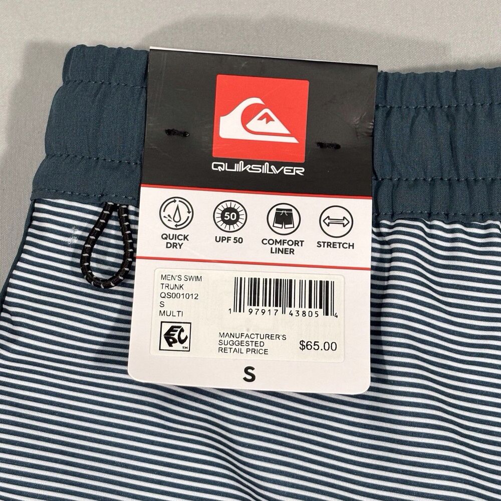 Quicksilver Stripe Print Swim Short Trunks Mens Small Blue Gray UPF 50 NWT - Picture 6 of 8